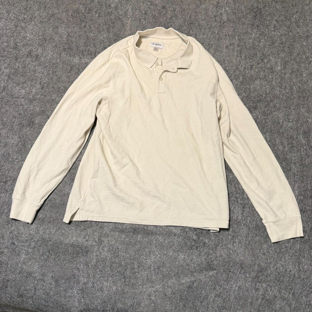 Goodfellow Mens Polo Shirt Size L Beige Long Sleeve Collared Pique Deck